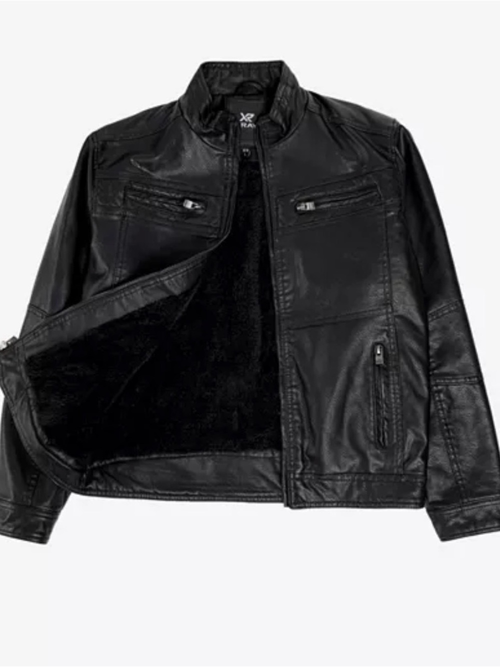 Kids Black Faux Leather Zip Moto Jacket